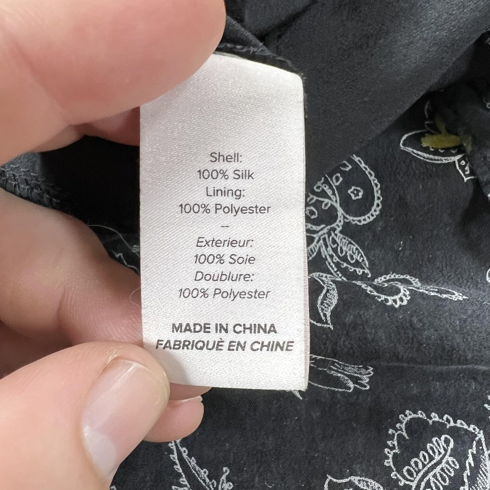 Cinq A Sept Dress Womens Small Black Yellow Floral Silk Ruched Slip Midi - Picture 7 of 9